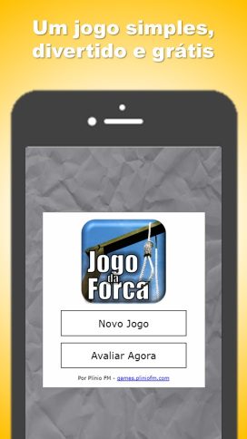 Tela inicial, com Novo Jogo e Avaliar Agora